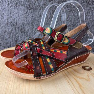 Spring Step Union Wedge Heel Sandals Womens 6 Leather Sling Back Open Toe Shoes